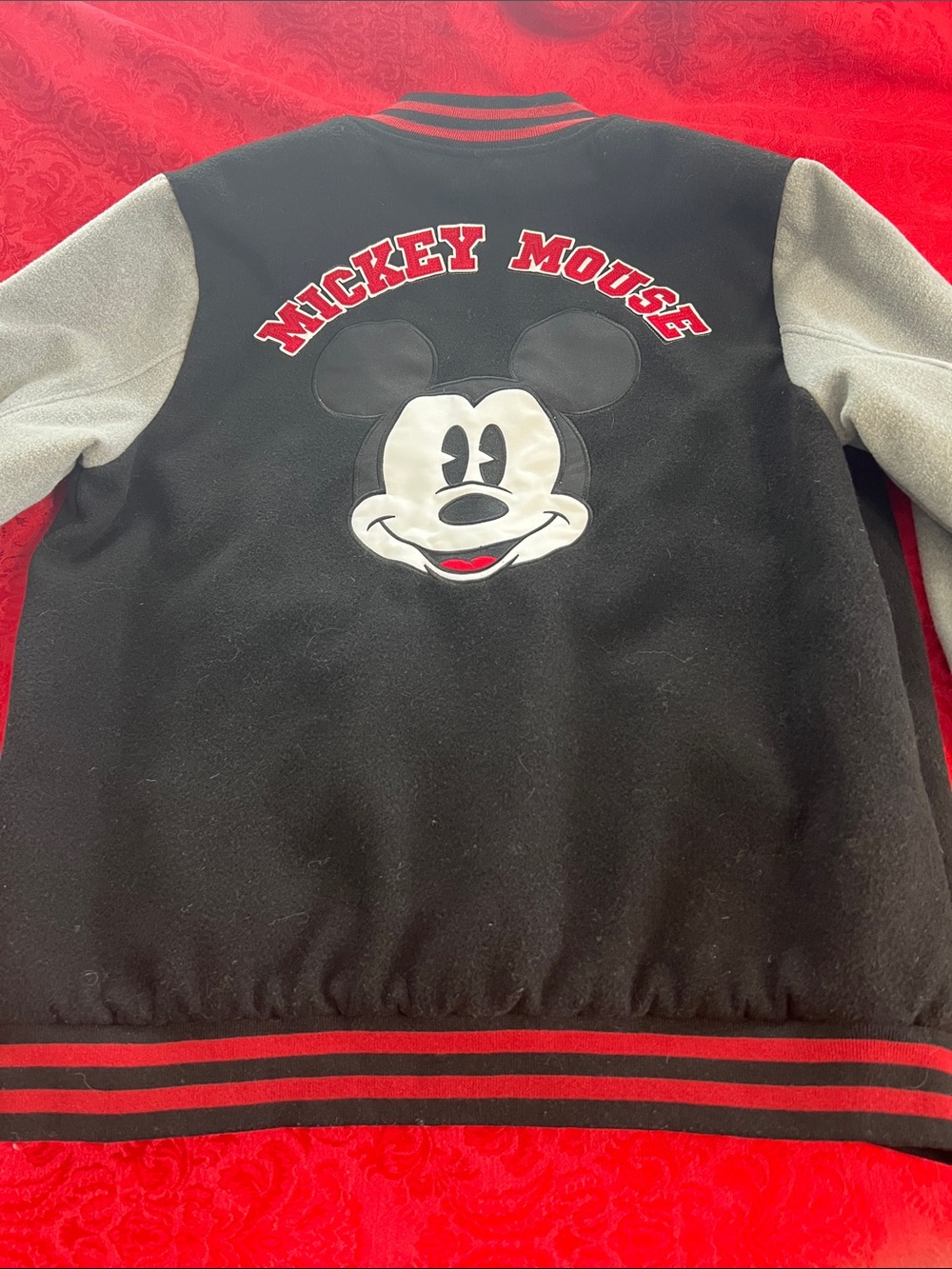 Disney Mickey Mouse Men’s Varsity Letterman Jacket Black Gray Red Size M 2L